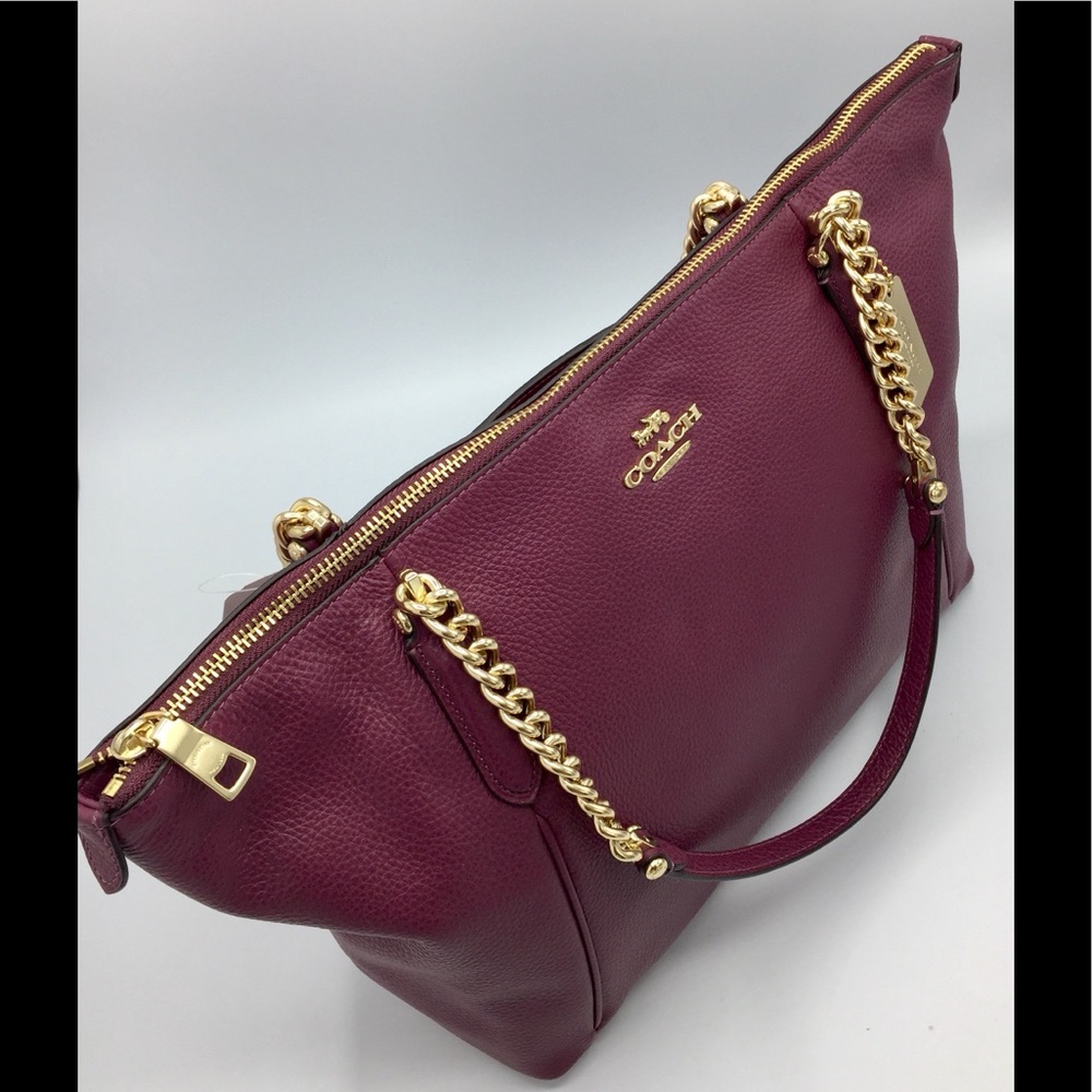 Coach Dark Berry Leather Shoulder Tote Bag - Picture 3 of 16